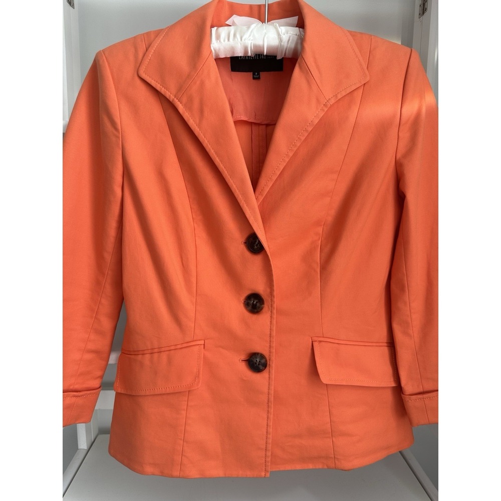 Lafayette 148 New York Orange Blazer Jacket Cotton Blend size 2